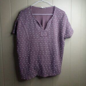 Flower & Feather Cropped Sweater XL Short Sleeve Textured Purple White